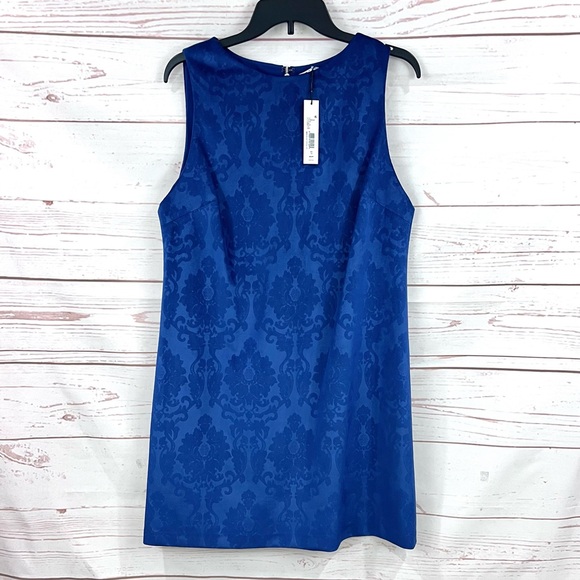 Alice + Olivia Clyde Cobalt Blue Velvet Baroque Damask Mini Retro Shift Dress